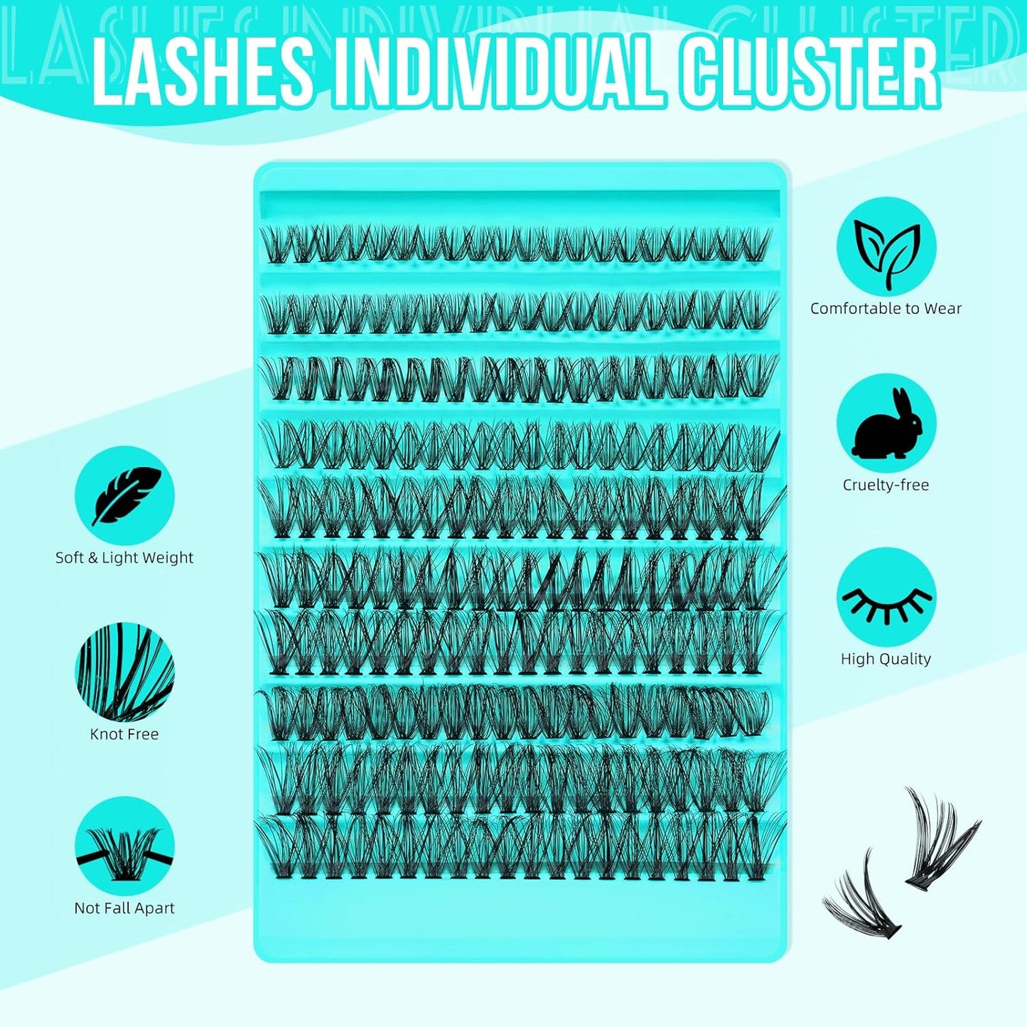 Lash Clusters 200pcs, Eyelash Extension Kit 40D D Curl Diy Cluster Eyelashes Extensions Lash Bond and Remover Waterproof Lash Applicator Tools for 8-18mm Mix Lashes Beginner Self Use