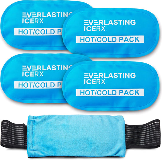 Reusable Hot and Cold Gel Ice Pack Wrap (4 Pack) for Injuries - Adjustable & Flexible for Knees, Back, Shoulders, Arms, and Legs - Reusable