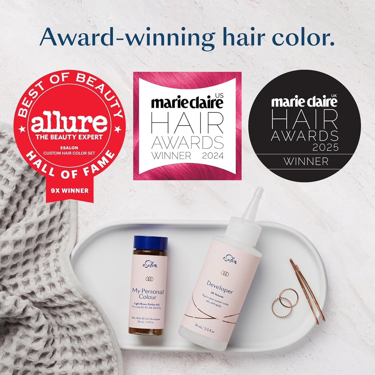 eSalon Permanent Hair Color & Hair Dye Kit - Dark Brown Copper Mahogany - Personal Colorist for Up To 100% Gray Coverage, All Hair Types - Professional-Grade Ammonia-Free