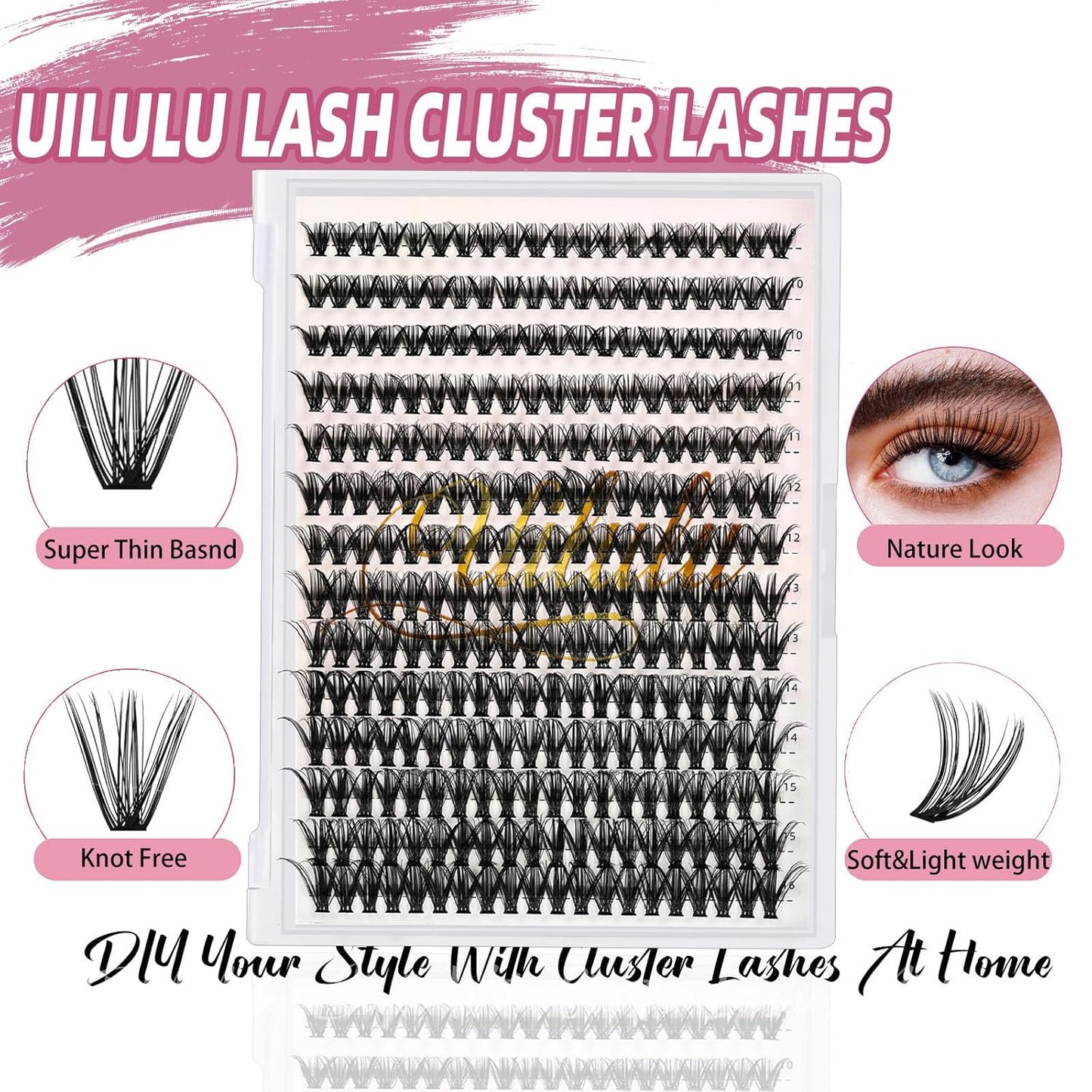 Lash Clusters D Curl Individual Lashes 40D 0.07D 9-16 MIX 280 Clusters Lashes DIY Lash Extensions at Home False Lashes Wispy Eye Lash Clusters(40D, 9-16 mix)