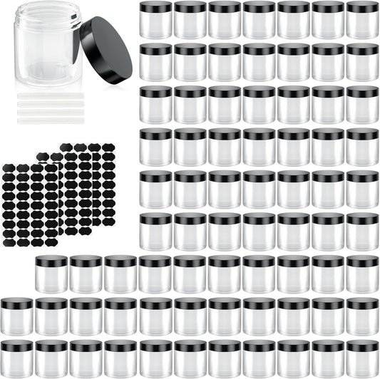 60 Pack 4 Oz Plastic Containers with Lids, OBKJJ Clear Travel Size Leak Proof Makeup Travel Containers BPA Free Cosmetic Slime Jars for Lotion, Cream, Body Butter, Makeup, Ointments (60)