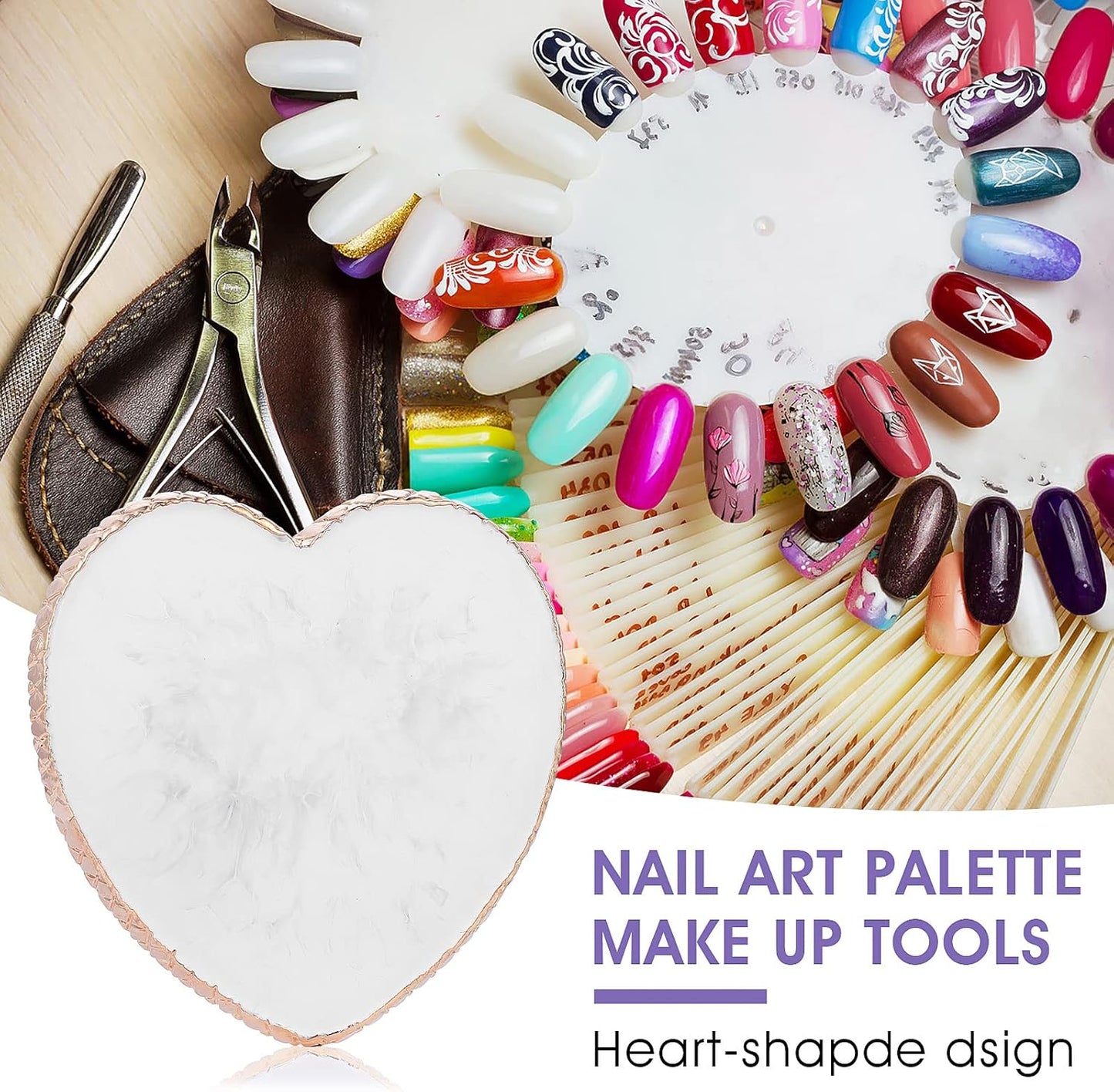 Resin Nail Art Palette Gold Edge Nail Holder Heart Shaped Color Makeup Foundation Mixing Tools Display Board Gel Nail Art Color Mixing Palette Painting Tray Manicure Tool