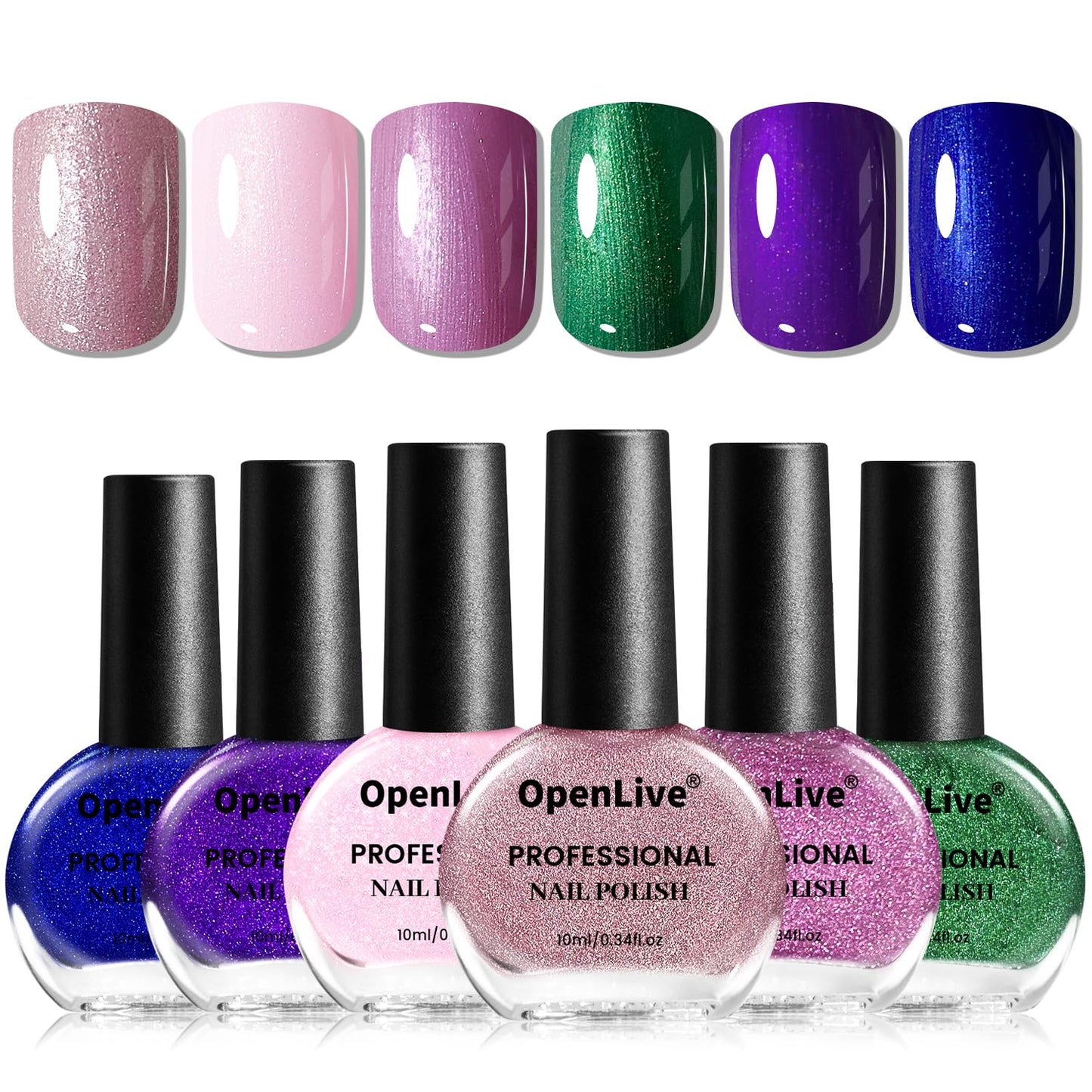 10ml 6 Colors Nail Polish Set Dark Green Pink Glitter Deep Blue Series Nail Polish Gifts for Women