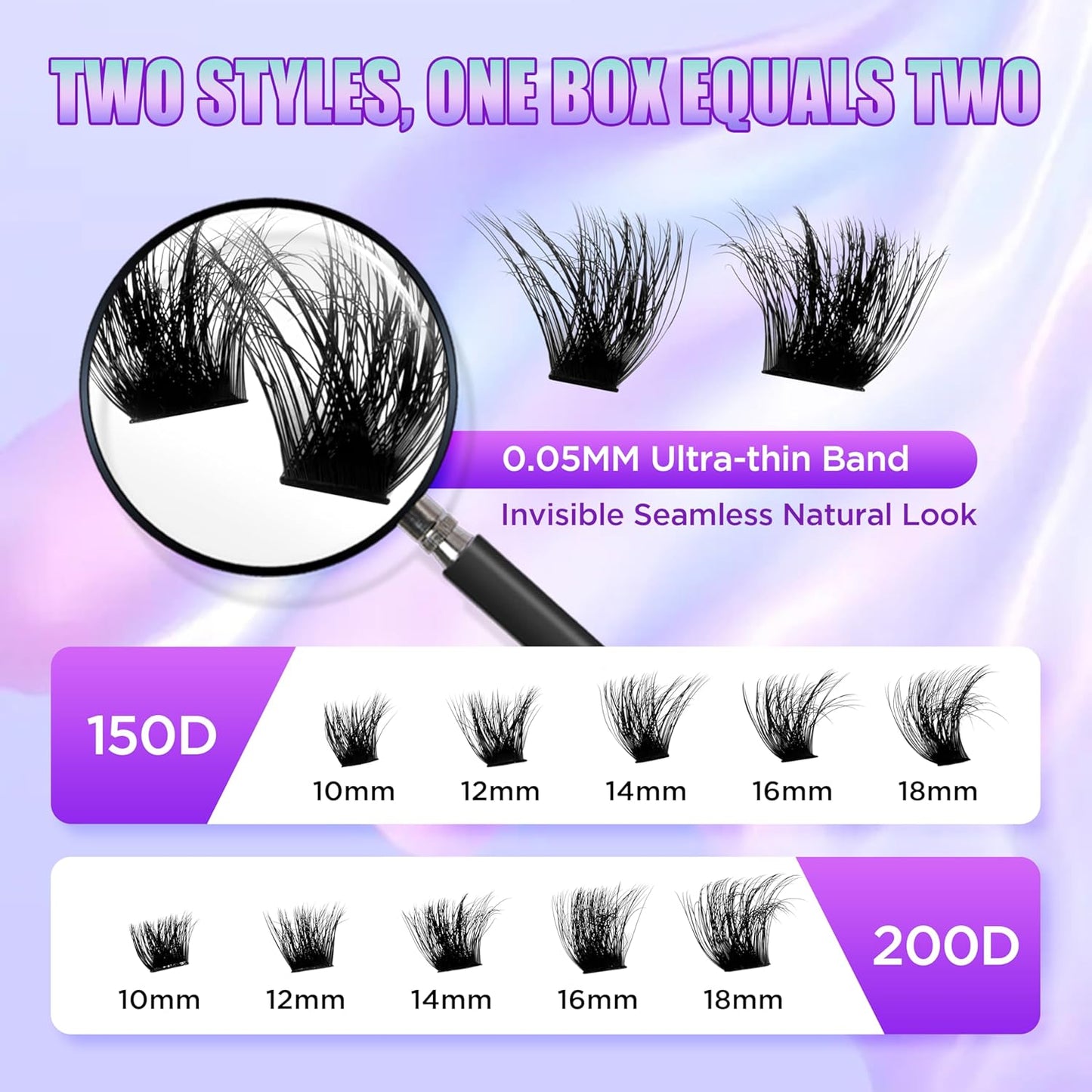 Lash Extension Kit DIY Lash Clusters Kit Eyelash Extensions Individual Lashes Extensions with (Bond,Seal,Tweezers,240Pcs,150D+200D, 0.07D,10-18)