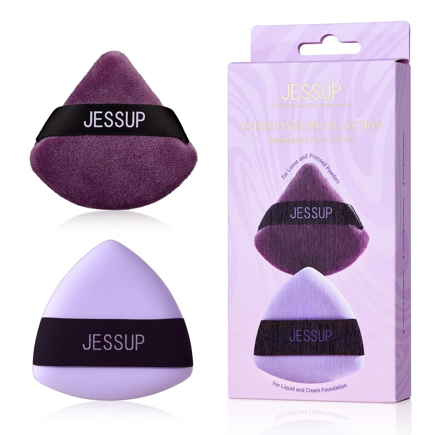 Jessup Powder Puff, 2pcs Triangle Powder Puff Soft for Foundation Setting and Baking, Reusable, Washable, Purple SP018