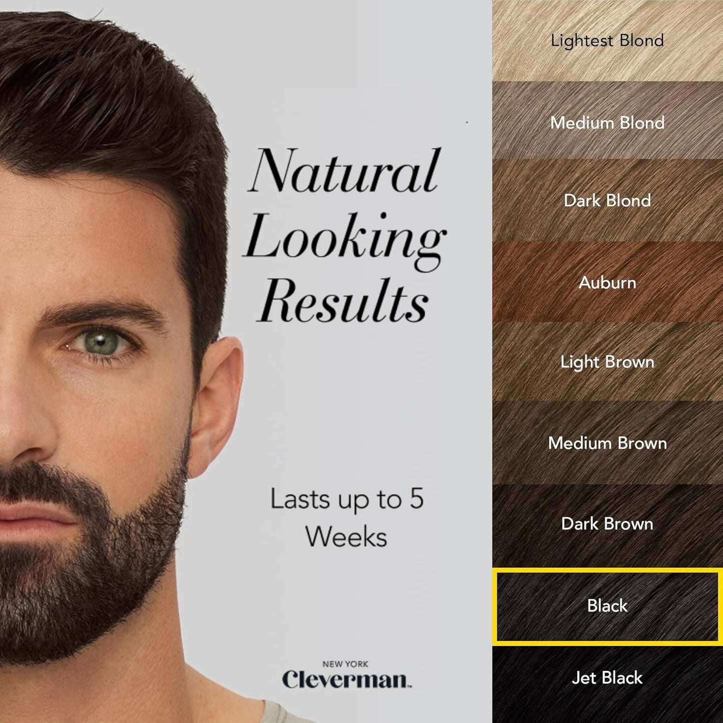 CLEVERMAN Black Hair & Beard Dye for Men, All-in-One Reusable Kit - Natural-Looking Gray Coverage, Professional-Quality, Ammonia-Free, 3.38 Fl Oz (1 Pack), Black, Suitable for Black Hair
