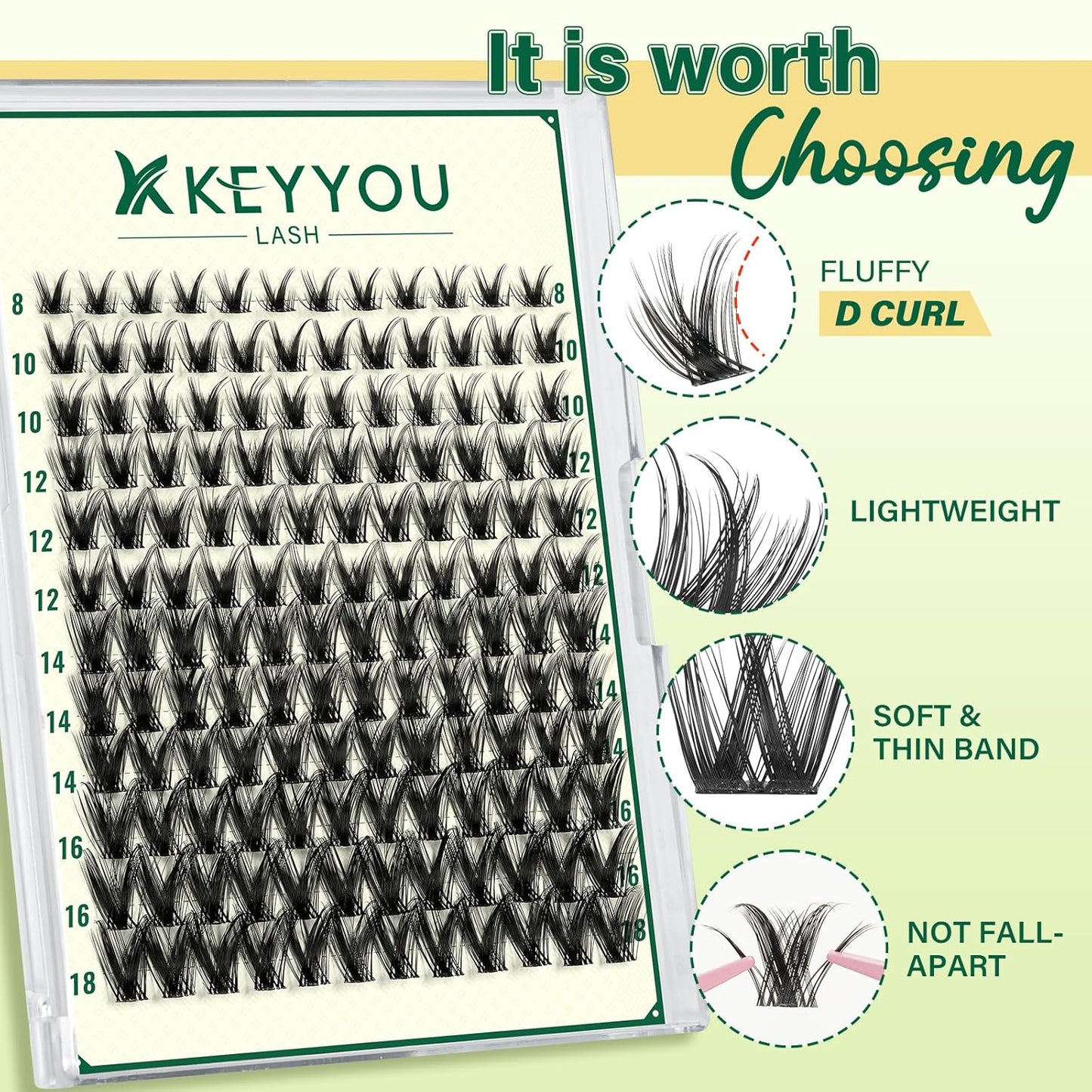 Lash Clusters Manga Lash Extension KEYYOU LASH D Curl 144pcs 8-18mm Wispy Eyelash Clusters Natural Volume Eyelash Extensions Individual Lashes DIY at Home(KY08,D-8-18MIX)
