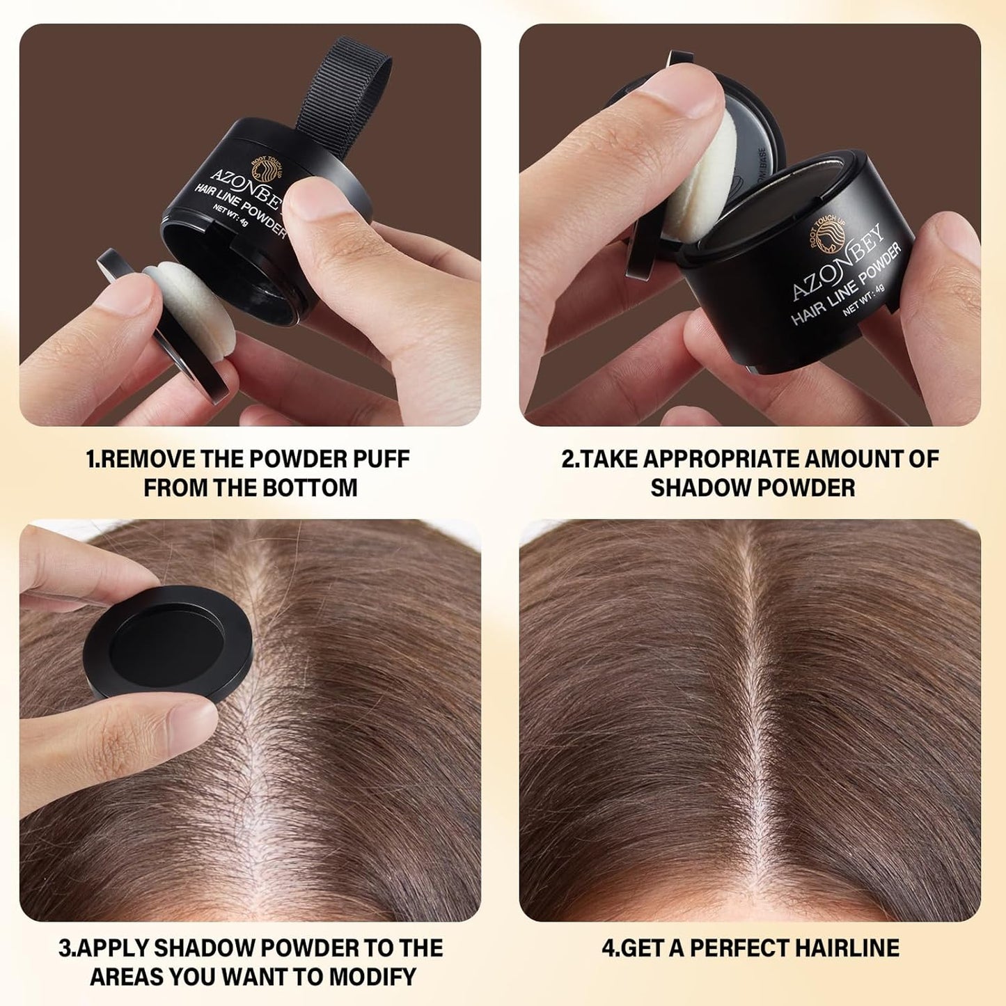 Root Touch Up Sets,Hairline Powder for Women Cover Up- Hairline Concealer for Thin and Thinning Hair, Water & Sweat Resistant,Contain Azonbey Makeup Brush (Dark Brown, Med #Makeup Brush)