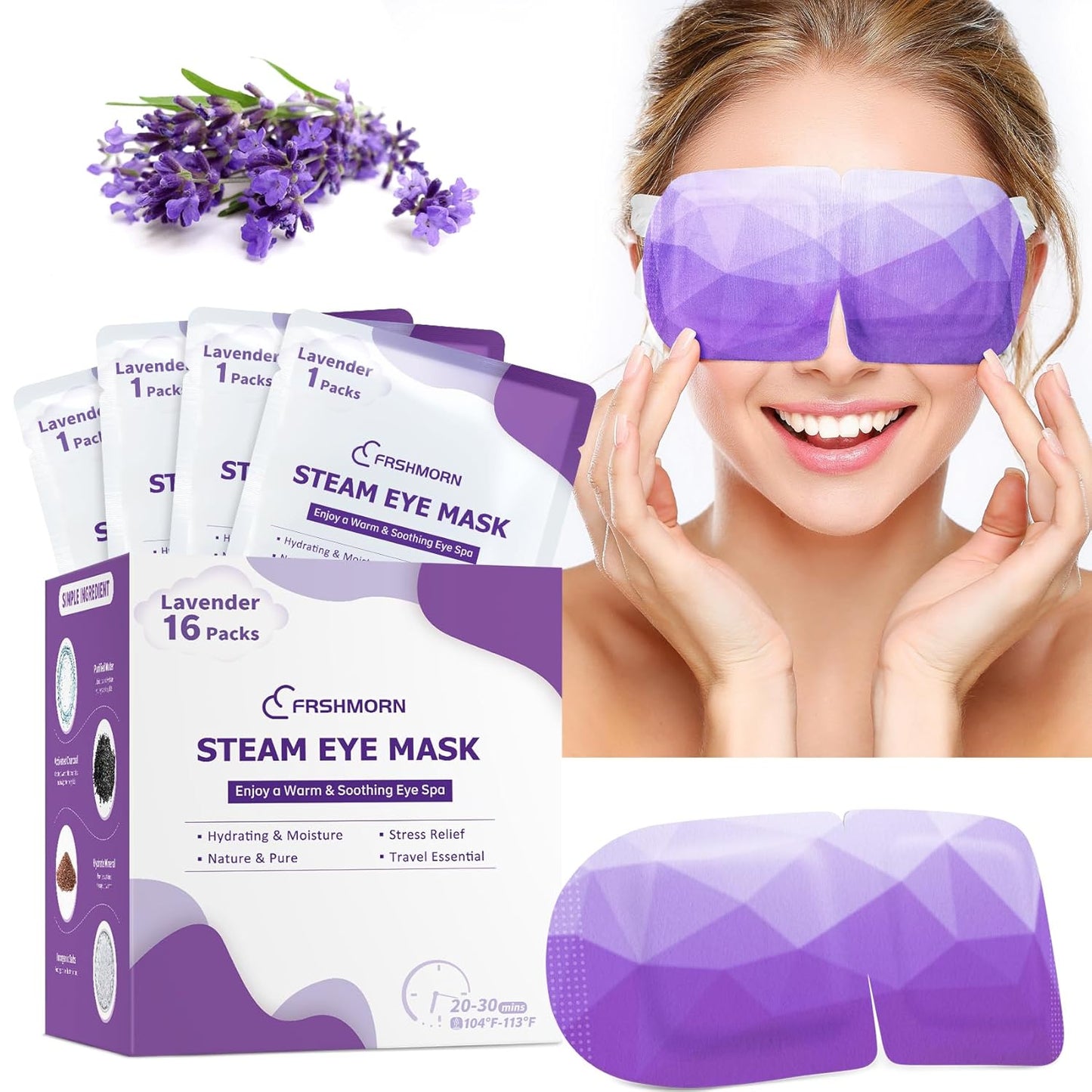16 Packs Steam Eye Mask, Heated Eye Mask for Sleeping, Warm Compress for Eyes, Self Heating Disposal Eye Mask Comfortable Sleep Mask for Home, Office, Spa, Travel Essentials (Lavender)