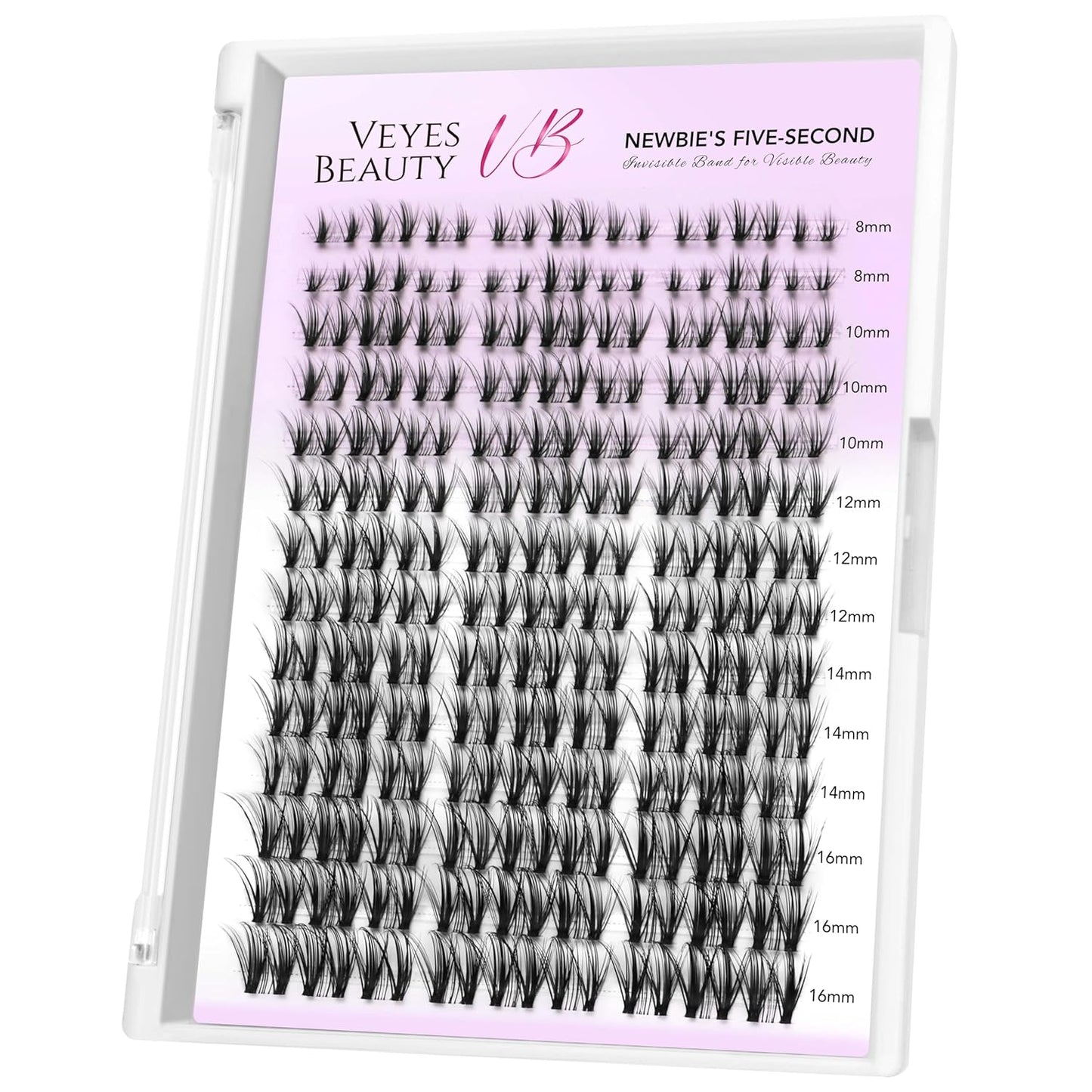 VEYESBEAUTY Lash Clusters Eyelash Extensions Thin & Invisible Band DIY Individual False Eyelashes Newbie's Five-Second Series Wispy Lash Tray for Self-application, Whisper Lashes 8-16mm Mixed Length