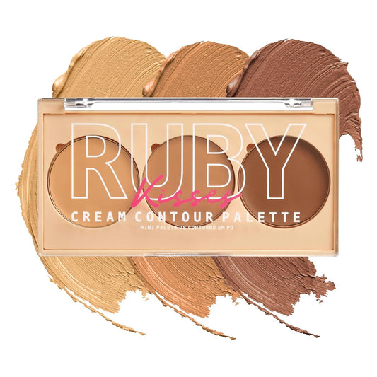 Ruby Kisses Contour Palette 3-in-1 Contour, Conceal, Highlight All-In-One Mini Palette, Long-Lasting, Easy to Blend Cream Contour Palette for Oily and Dry Skin (Medium To Tan)