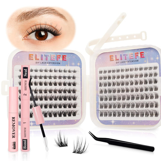 Lash Extension Kit DIY Lash Clusters Kit Eyelash Extensions Individual Lashes Extensions with (BondSeal,Tweezers,Remover,Astral+Feather,8-16mm)
