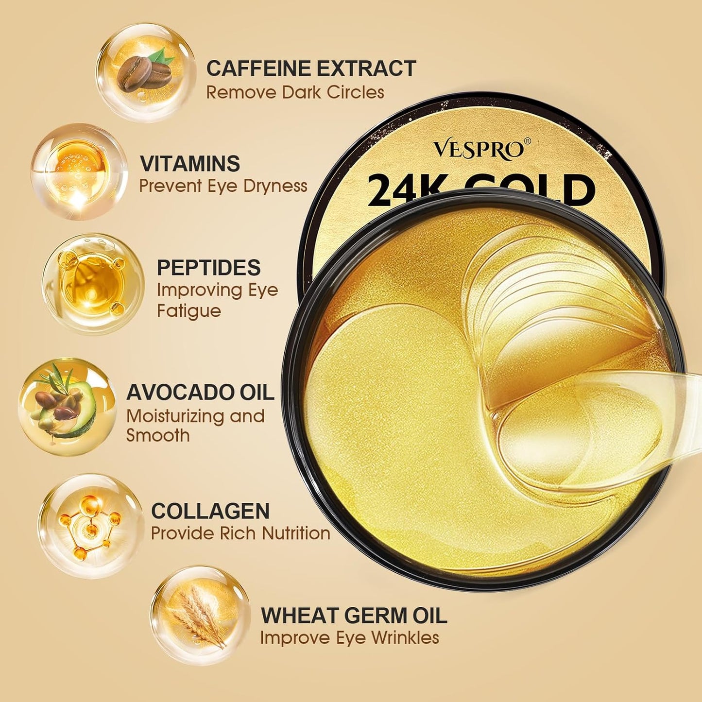 120 PCS 24K Gold Under Eye Patches for Dark Circles and Puffy Eyes, Eye Mask With Collagen and Hyaluronic Acid for Dark Circles, Puffiness and Wrinkles, Eye Skin Care for Women