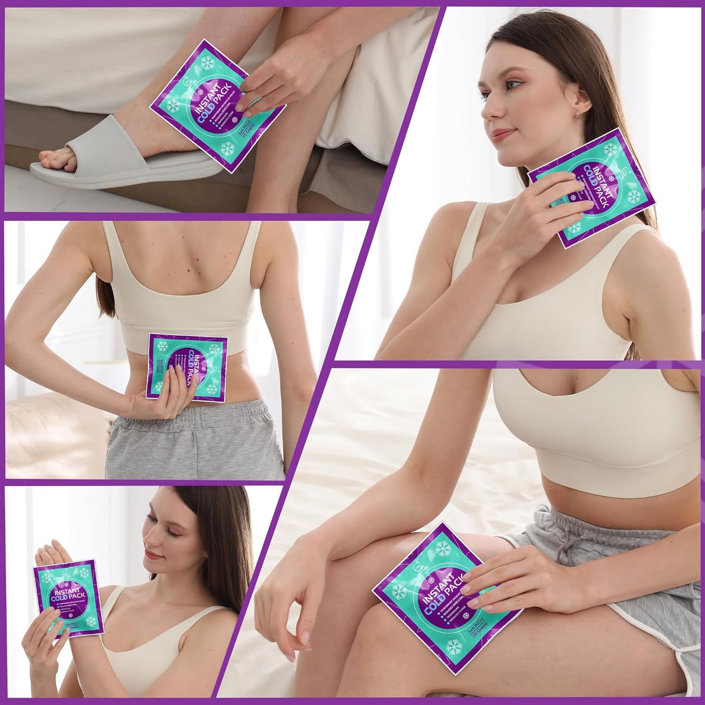 Disposable Instant Ice Cold Packs (6” x 5”) Bulk 50 Pack | Cold Compress Ice Pack for Pain Relief, First Aid & Outdoor