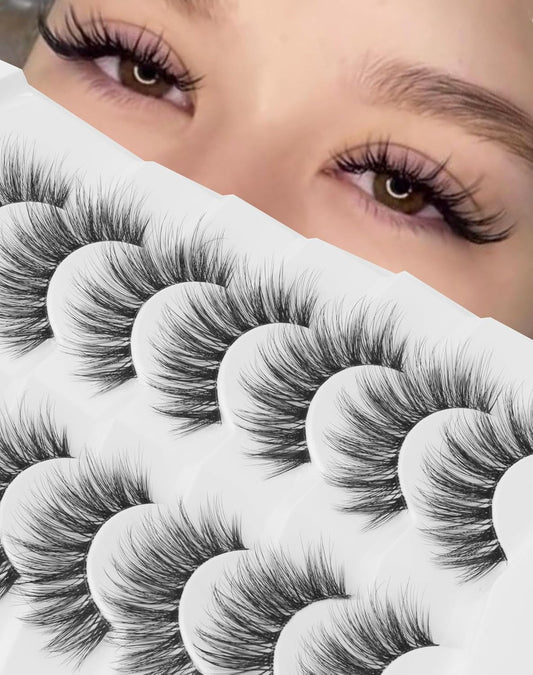 Onlyall False Eyelashes Natural Lashes Wispy Lashes Natural Look False Eyelashes Natural Flared Eyelashes False Eye Lashes Fluffy Lashes 7 Pairs A28