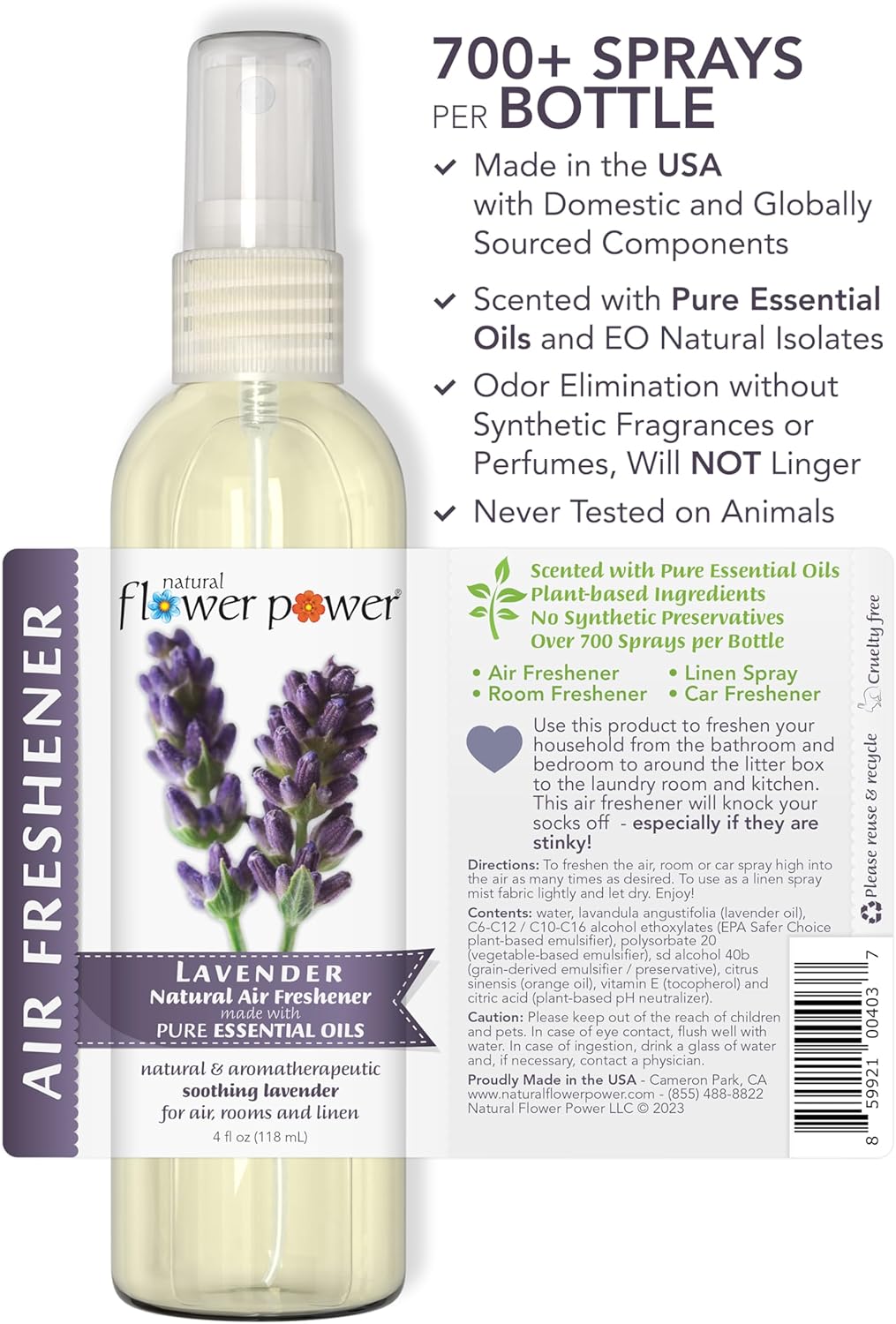 Air Freshener Spray - Odor Eliminator w/Essential Oils - Home, Car & Fabric - Cruelty Free & Vegan - Variety Pack - Lavender + Lemongrass + Peppermint & Lemon - 3 x 4 fl oz