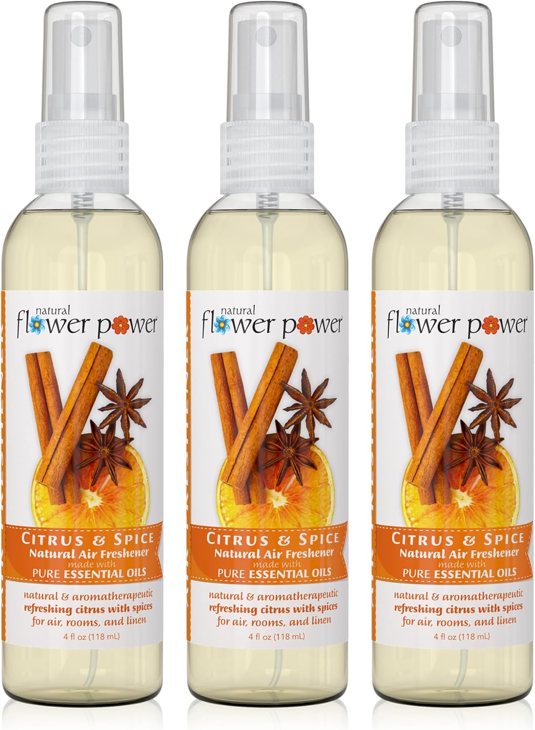 Air Freshener Spray - Odor Eliminator w/Essential Oils - Home, Car & Fabric - Cruelty Free & Vegan - 3 - Citrus & Spice - 3 x 4 fl oz