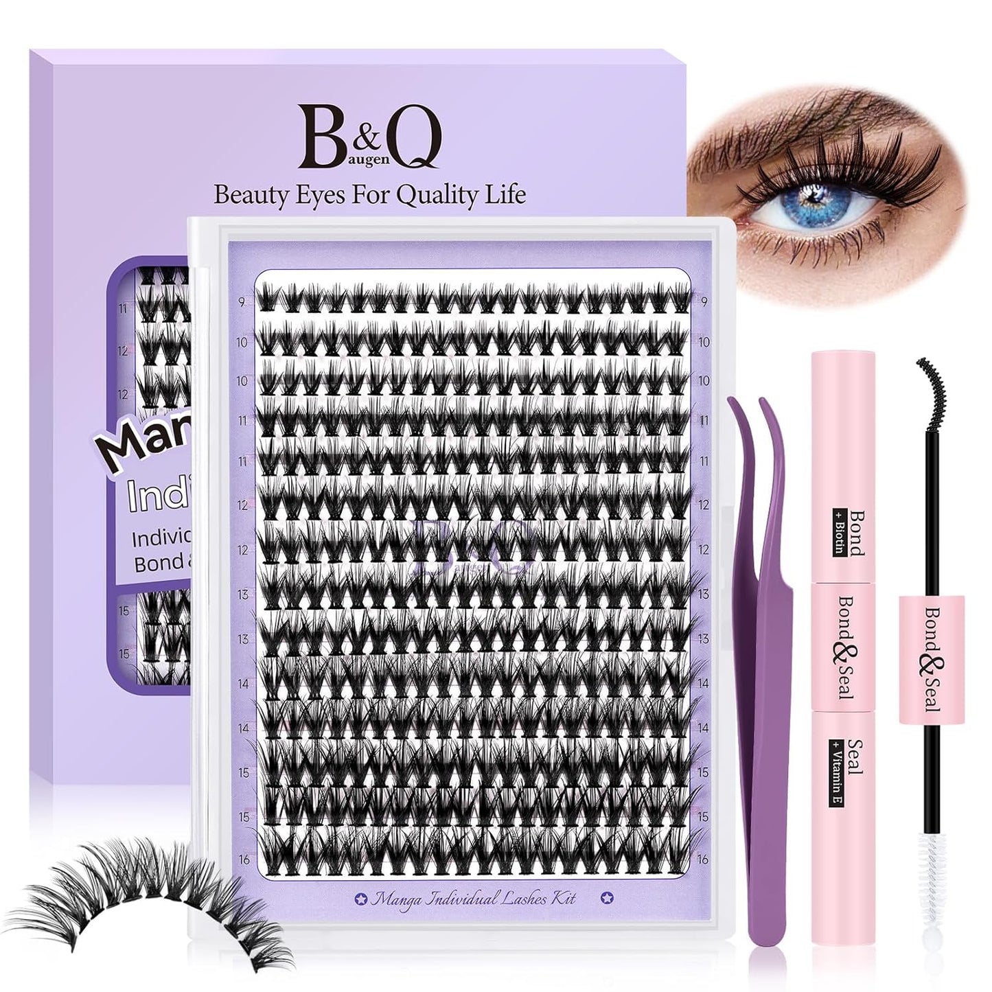Lash Extension Kit for Beginners Eyelash Extension Kit Manga Lash Clusters Kit 280 PCS Individual Lashes Kit Volume 40D Soft D Curl Eye Lash Extension Lash Kit(Manga-40D-D-9-16MIX)