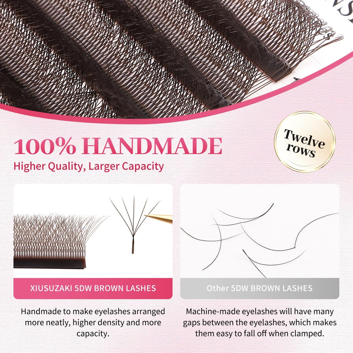 W Lash Extensions Brown 5D Eyelash Extensions W Shape 0.07mm Thickness C Curl Mix 8-15mm Premade Fans Volume Lashes Matte Black Crisscross(W-Brown-5D-0.07-C,8-15mm)