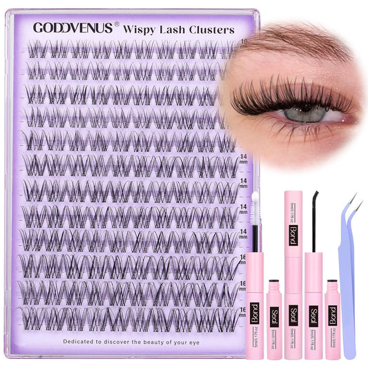 Invisible Band Lash Clusters Kit Wispy Natural Cluster Eyelash Extension Kit DIY Lash Extension Kit C Curl 10-16MM Eyelash Clusters Volume Individual Lashes Kit by Goddvenus