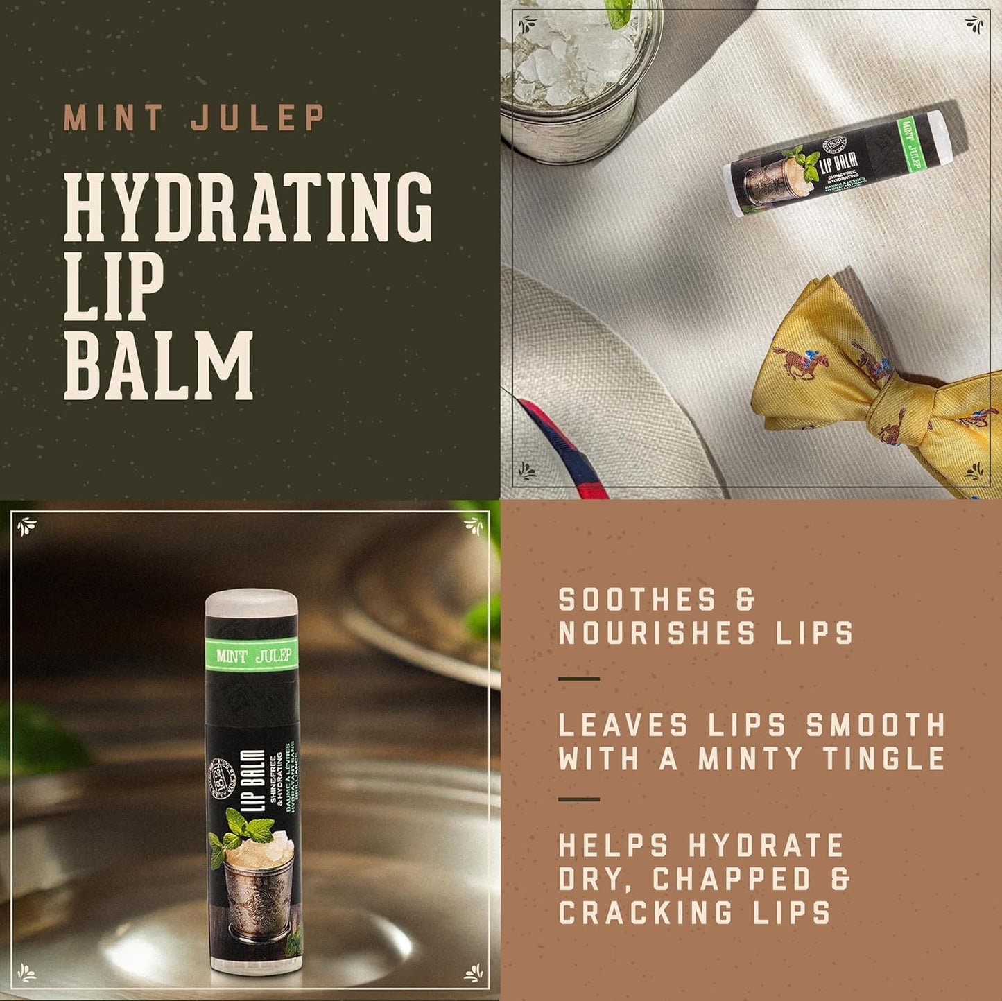 18.21 Man Made Lip Balm - Mint Julep Flavor, Lip Protectant Hydrates & Moisturizes with Beeswax, Cocoa Butter & Vitamin E - For chapped and dry lips