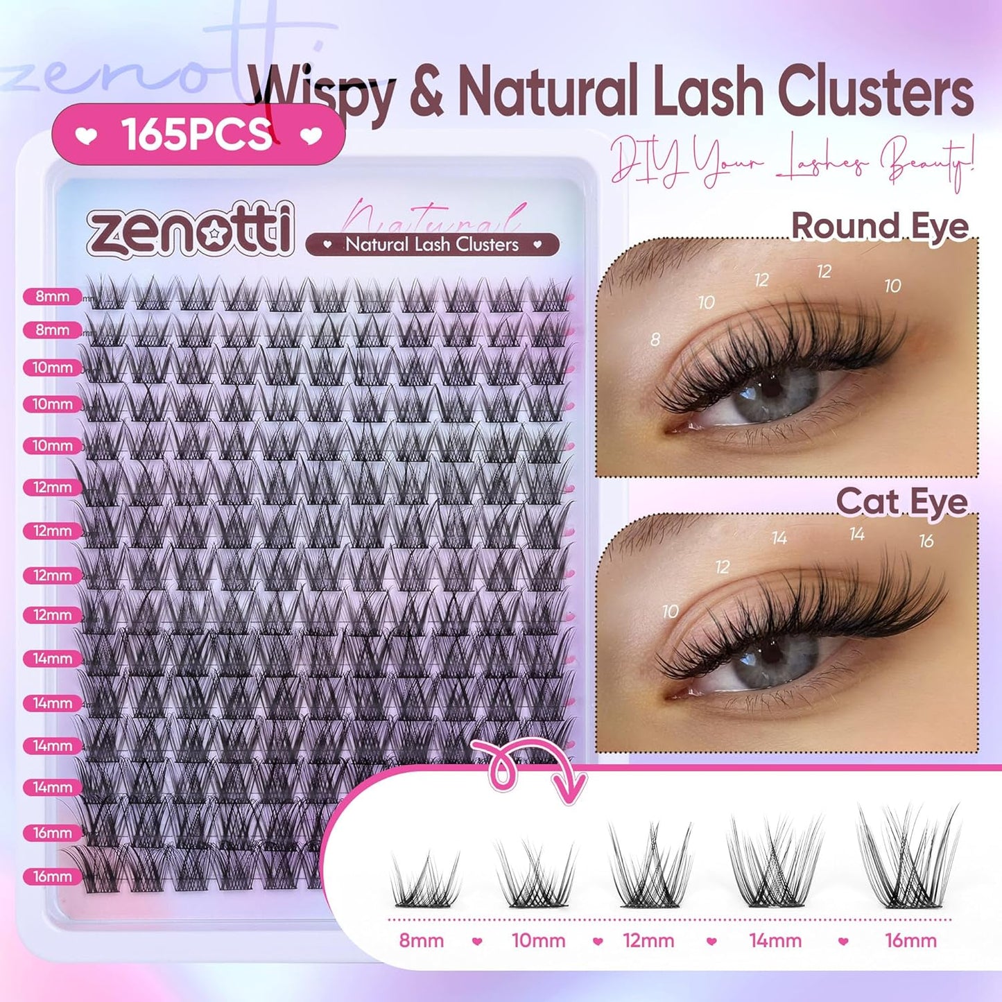 Wispy Lash Clusters Natural Eyelash Extensions Pestañas Postizas Naturales C Curly Individual Lashes 8-16mm DIY Lash Extension by zenotti