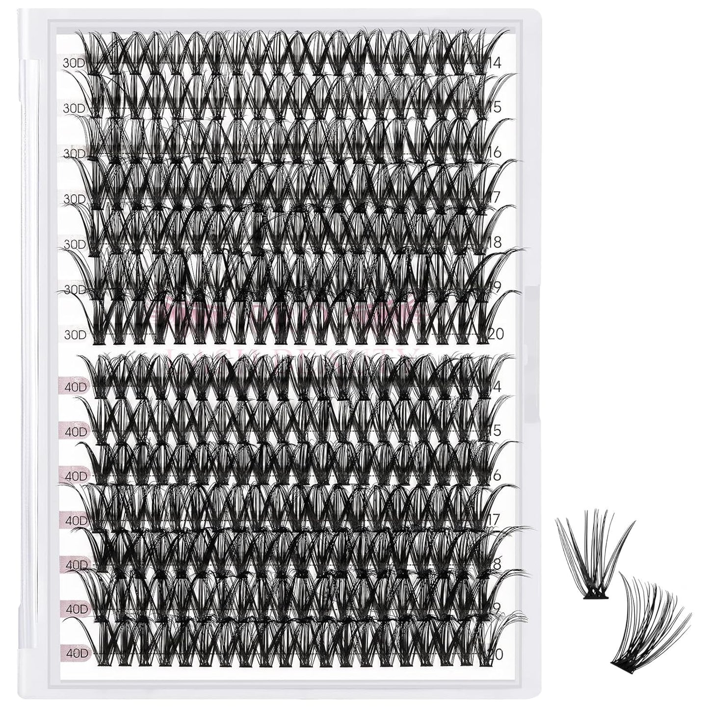 280 Pcs Individual Lashes 30D+40D Mixed Lash Clusters 14 Rows Cluster Lashes that Look Like Eyelash Extensions DIY Lash Extension Self Application At Home (30+40-D-14-20mix)