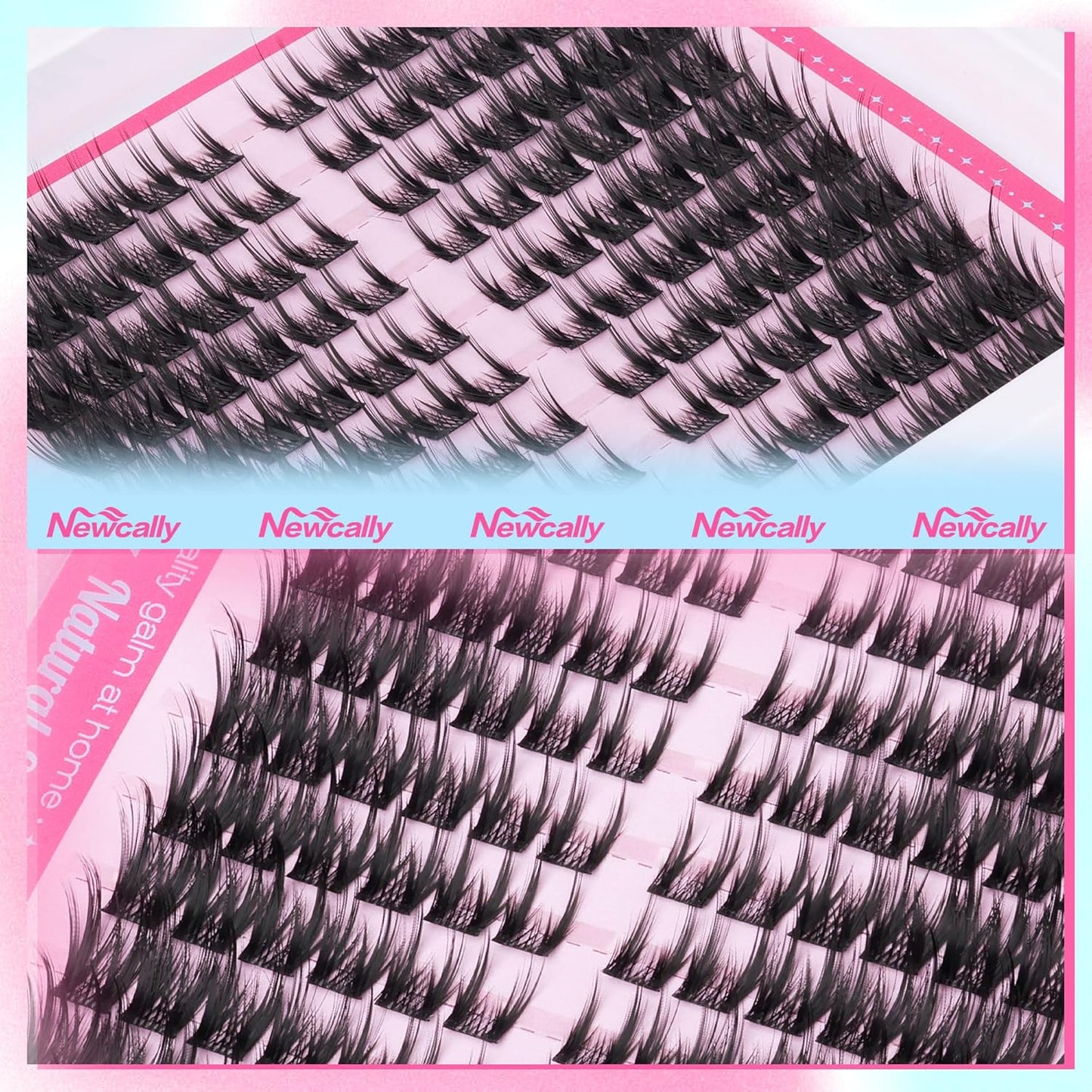 Cat Eye Lash Clusters Kit Wispy Manga Lash Extension Kit Natural Look Cluster Eyelash Extensions Fairy D-curly Cluster Lashes Kit 9-16MM DIY Eyelash Extension Kit by Newcally