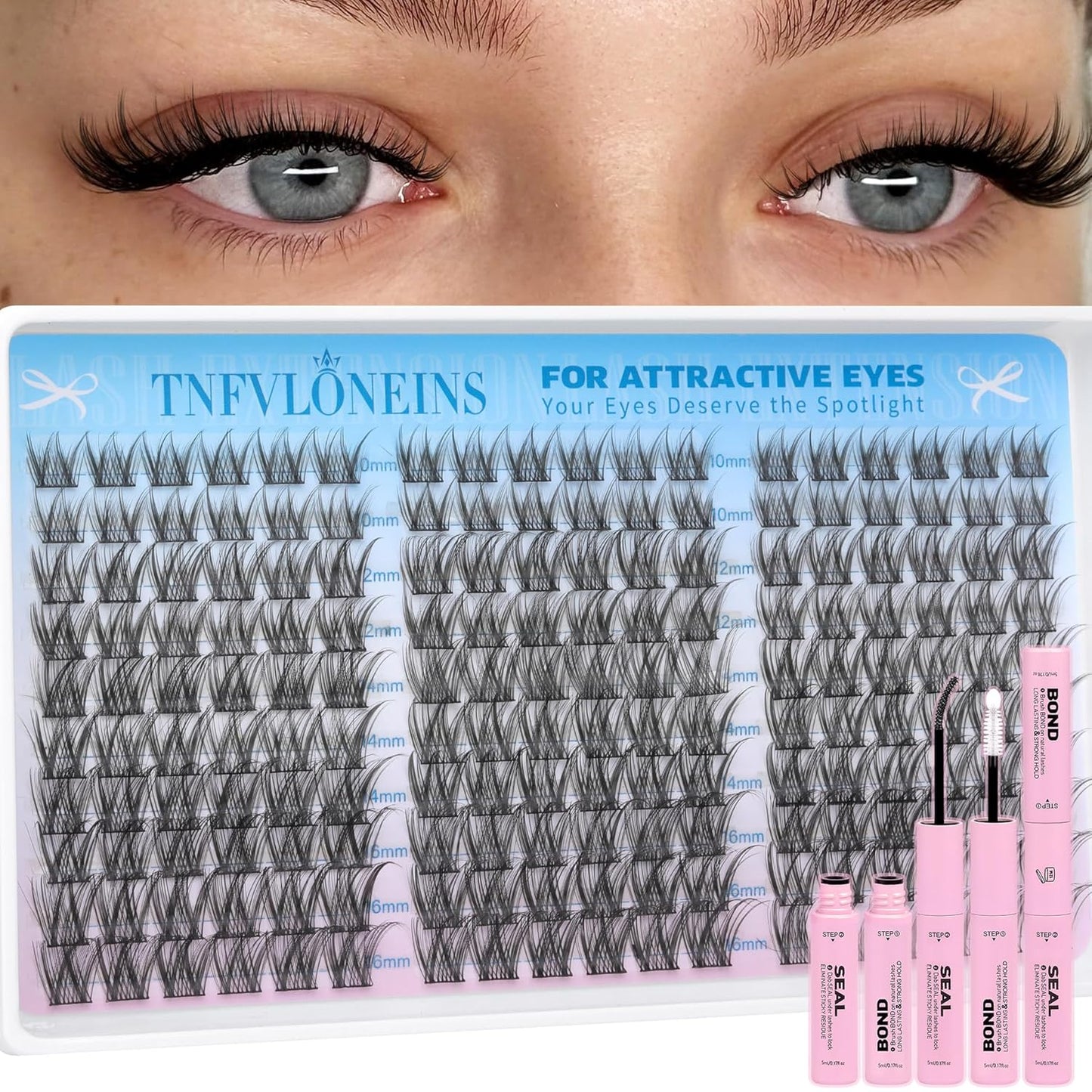 Wispy Lash Clusters Kit Natural Cluster Eyelash Extension C-curly Eyelash Clusters Kit 180Pcs Lash Extension Kit 10-16MM Individual Lashes Clusters Lightweight Eyelash Extension Kit by TNFVLONEINS