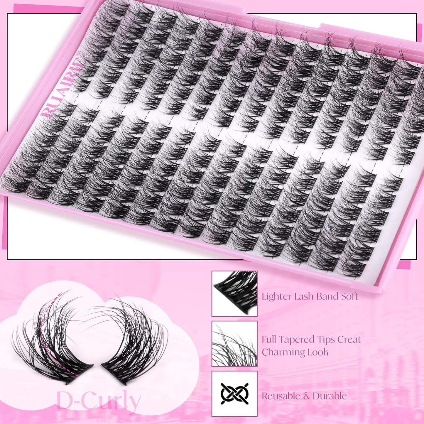 Ruairie Lash Clusters Wispy Eyelash Clusters Eyelash Extensions 168pcs Natural Individual Lashes D-Curly Cluster Lashes 8-16MM DIY Lash Extensions Left Right Eye Lash Clusters