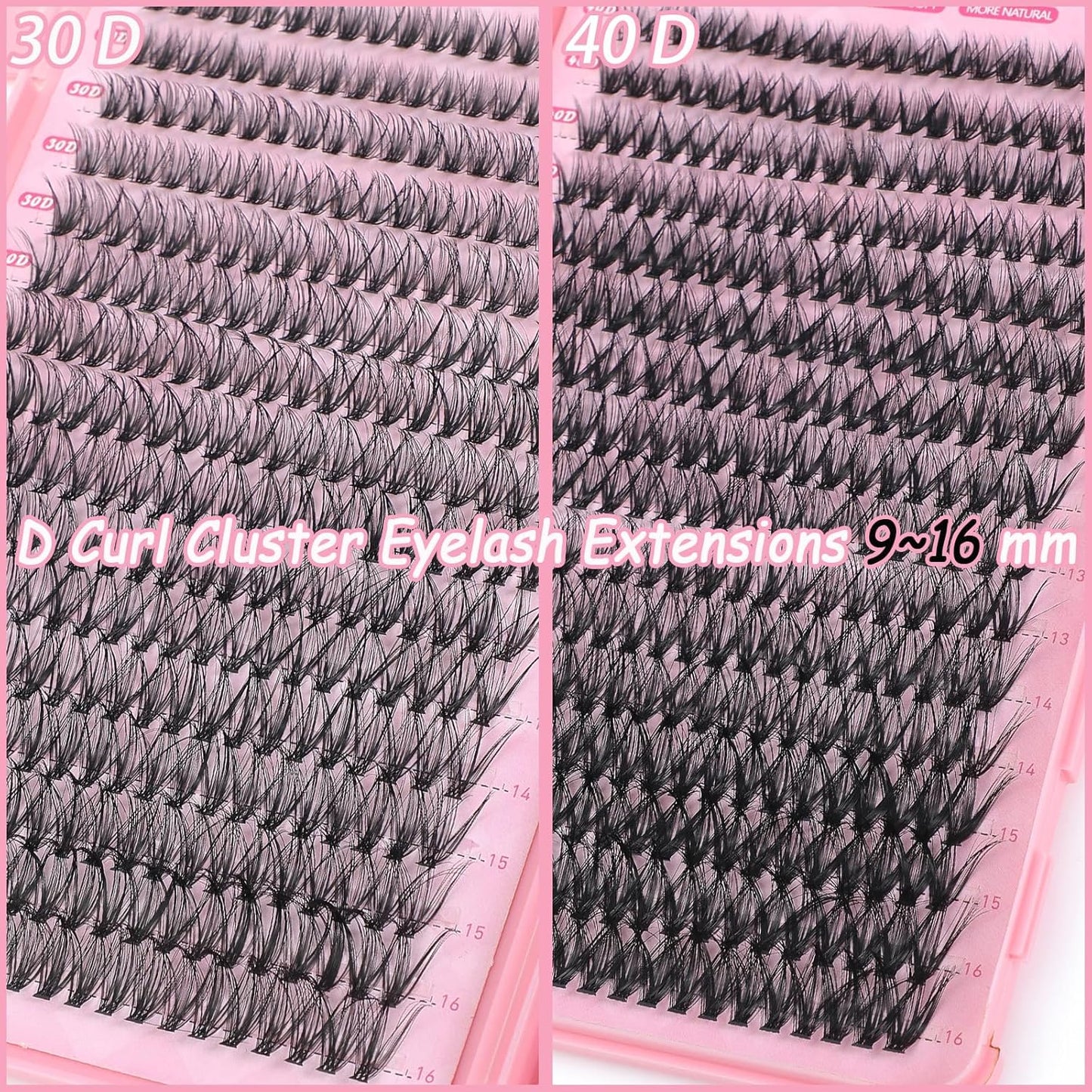 640 Pcs D Lash Clusters, Eyelash Clusters Individual Lash Extension Curl Fluffy Wispy False Eyelashes Extensions (Lash Clusters, 30D+40D 9-16mm)