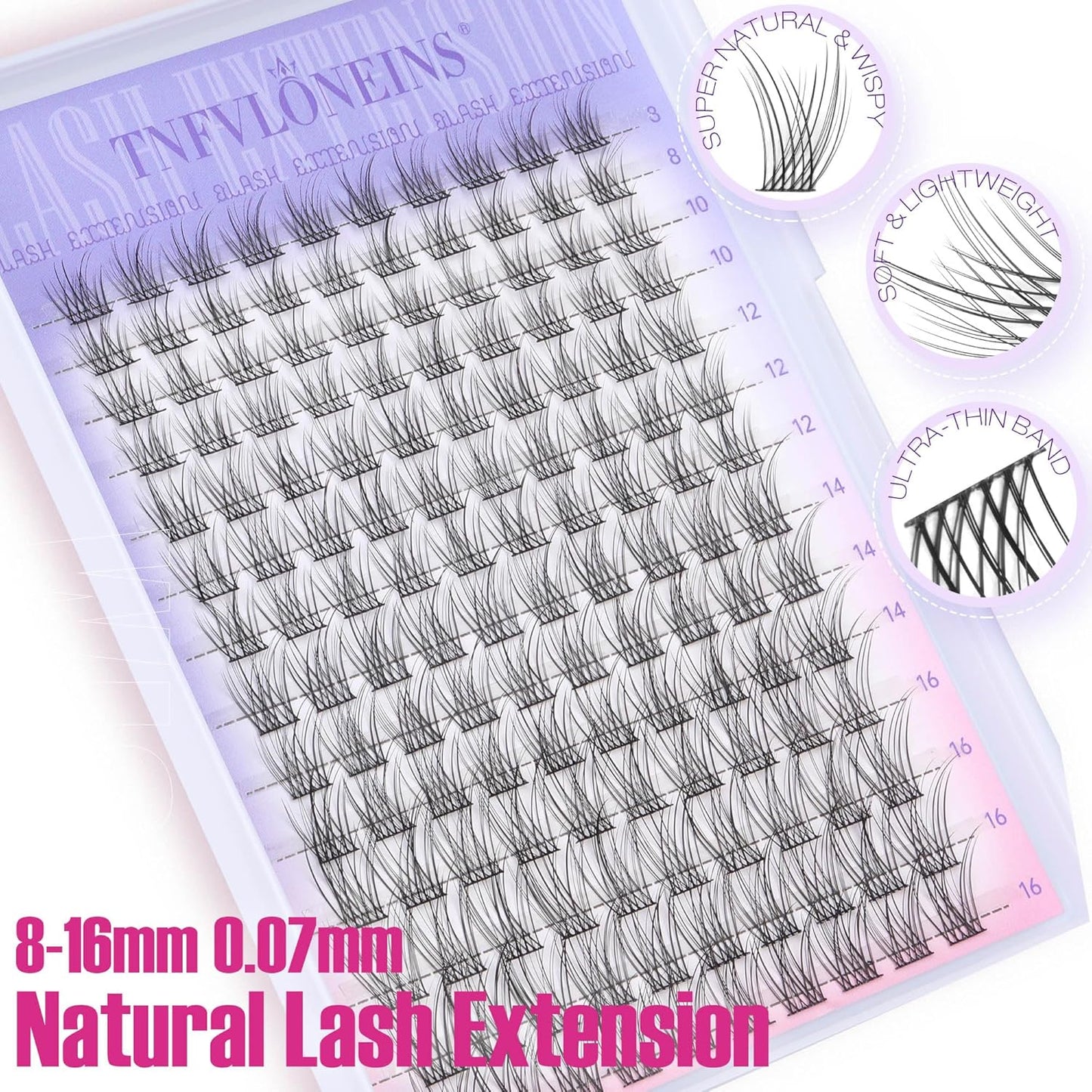 TNFVLONEINS Lash Clusters Kit Natural Eyelash Extension Kit Wispy Lash Extension Kit Soft Cluster Eyelash Extensions Individual Lashes Kit DIY Eyelash Clusters Kit with Bond and Seal and Tweezers