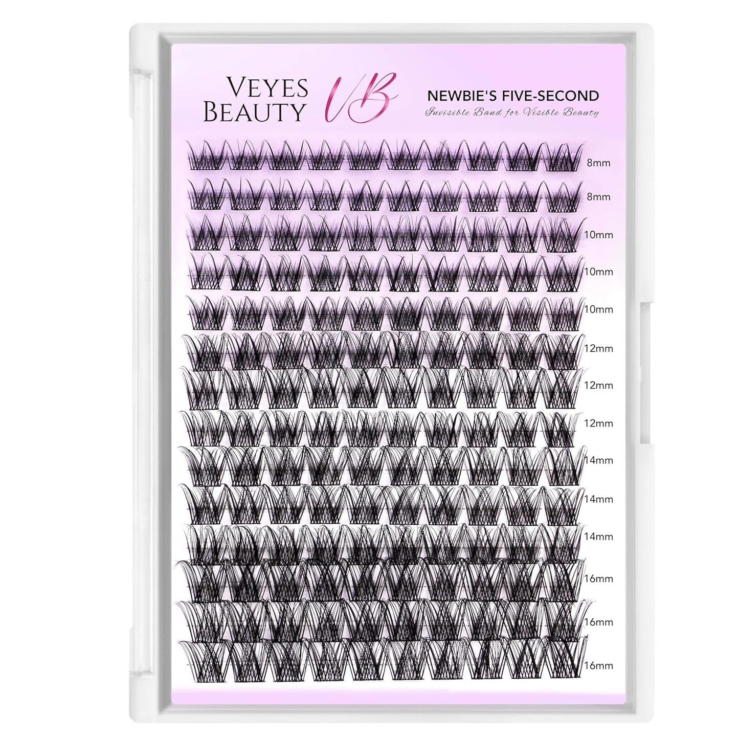 VEYESBEAUTY Lash Clusters Individual Eyelash Extensions Thin & Invisible Band DIY False Eyelashes for Self-application Newbie's Five-Second Series Wispy Lash Tray, LuxeBold 8-16mm Mixed Length