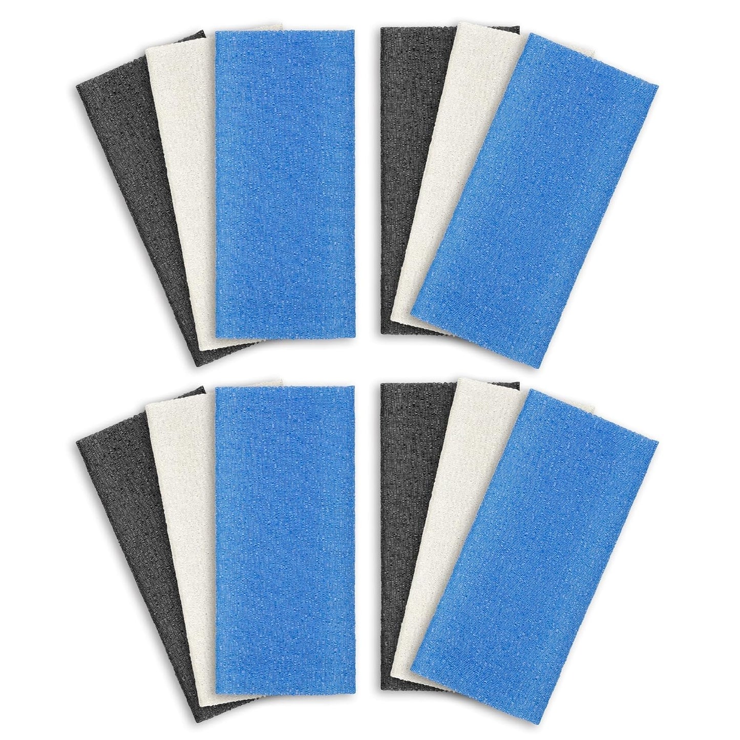 ARCH&M Exfoliating Washcloth 12 Pack Back Scrubber for Shower Towel Body Scrubber Microabrasion Sponge Japanese Bath Wash Korean Beauty Wash Cloth Loofah Scrubber Black Off-White Navy-Blue