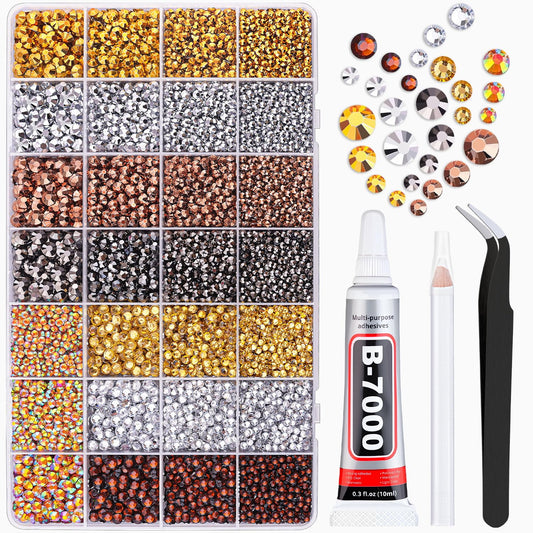 20000Pcs Metallic Rhinestones for Bedazzling with 1Pcs B7000 Jewelry Glue, Resin Rhinestones for Crafting Crafts DIY, Bedazzler Kit Gems for Clothing Shoes Tumblers Nail Art Assorted Size 3/4/5/6mm
