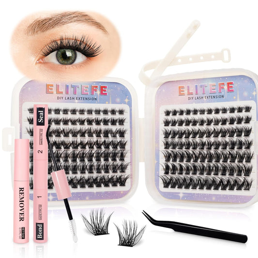 Lash Extension Kit DIY Lash Clusters Kit Eyelash Extensions Individual Lashes Extensions with (Bond,Seal,Tweezers,Remover,168Pcs,Phoenix,8-16mm)