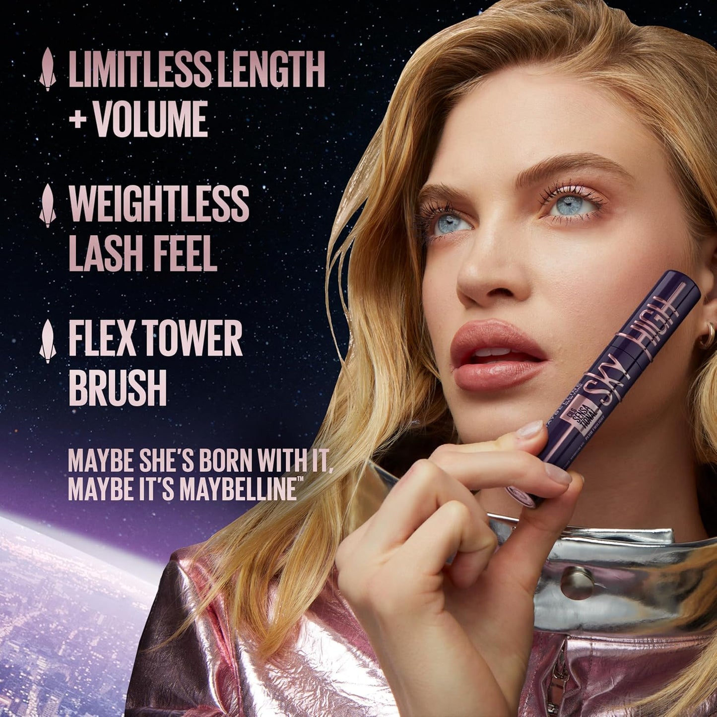 Maybelline Lash Sensational Sky High Washable Mascara Makeup, Volumizing, Lengthening, Defining, Curling, Multiplying, Buildable Formula, Very Black, 1 Count