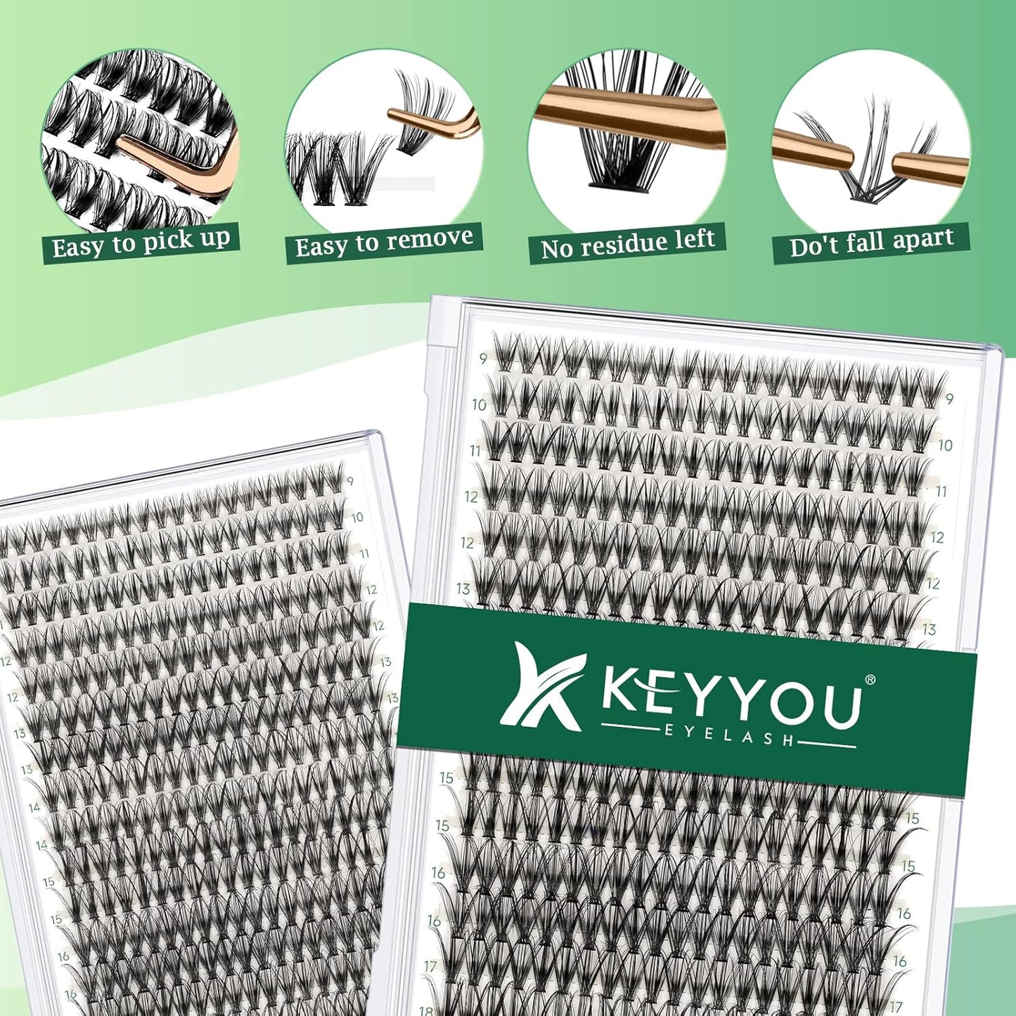Lash Clusters 300pcs Individual Lashes 30D 0.07C Curl 9-18MIX DIY Eyelash Extension KEYYOU Large Tray Volume Soft&Natural Cluster Lashes(30D-0.07C,9-18MIX）