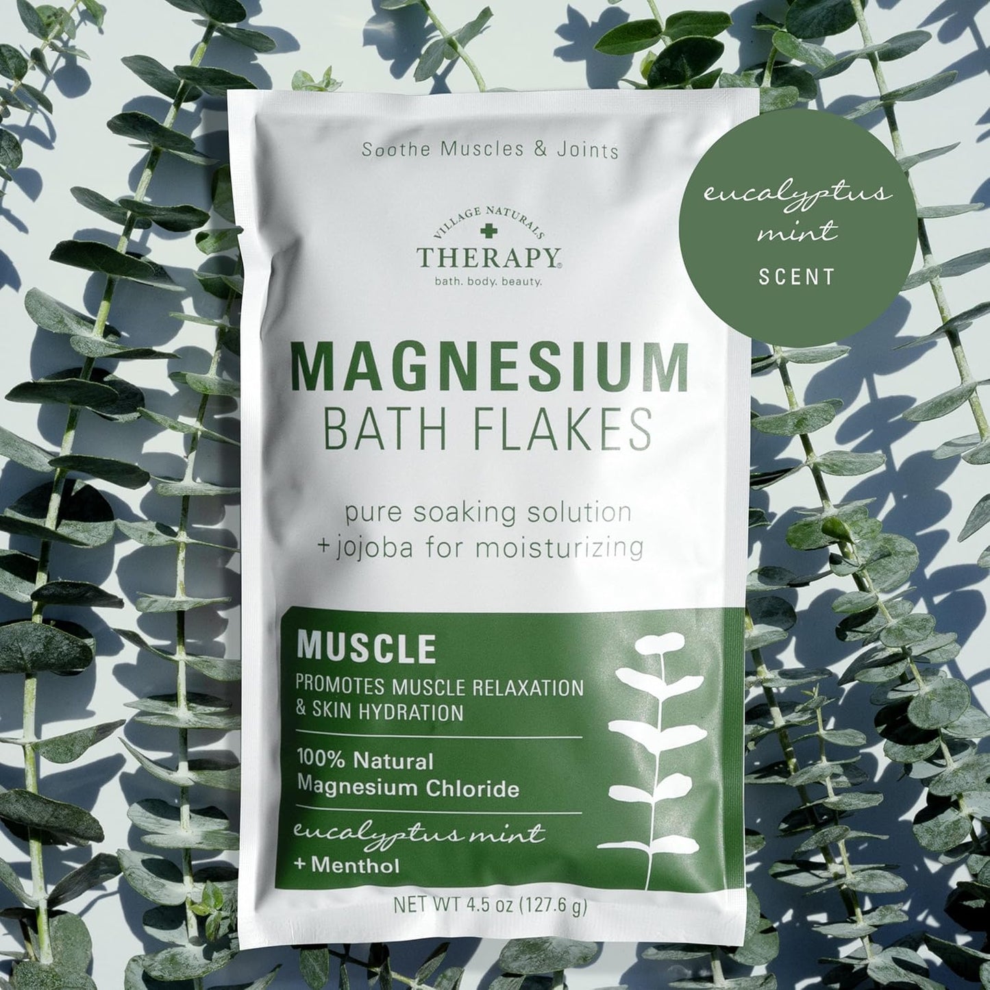 Village Naturals Therapy Muscle Magnesium Bath Flakes, Eucalyptus Mint Scent, 4.5 oz, Pack of 10