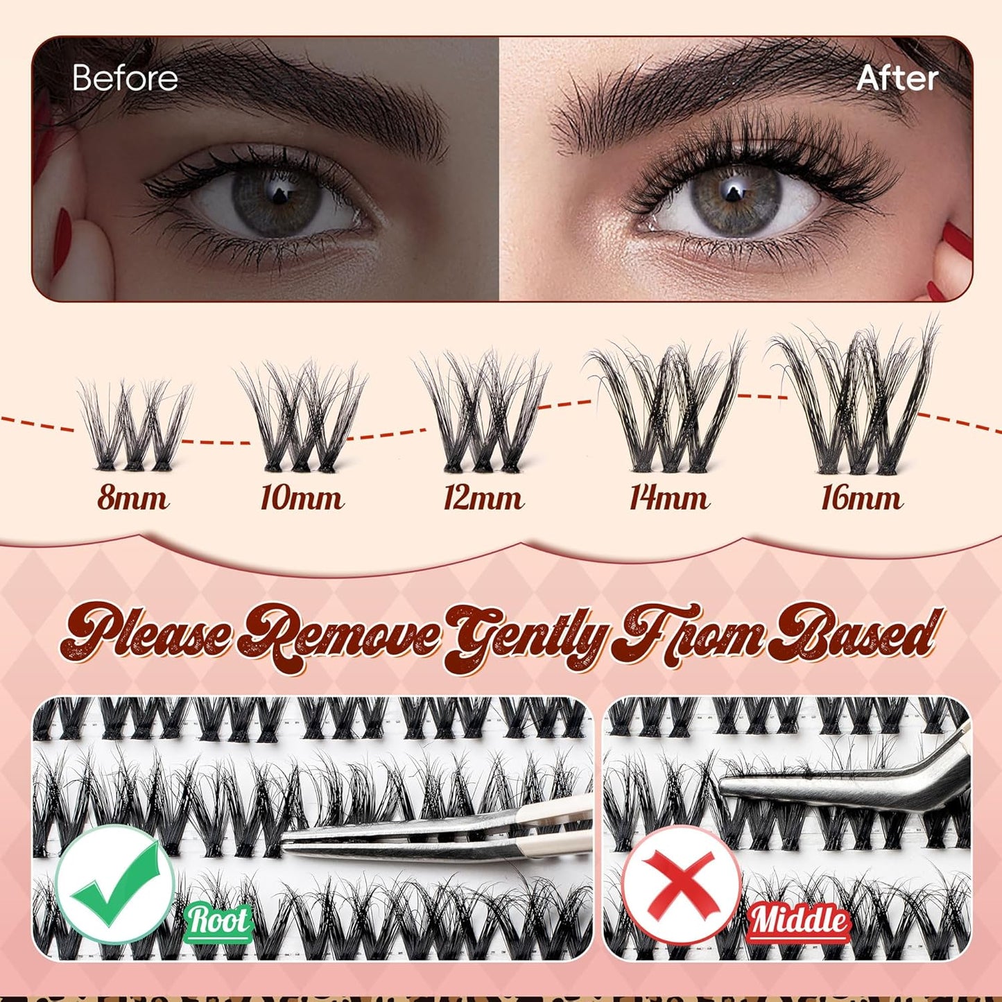 Lash Clusters 0.05mm PBT Fiber Eyelash Clusters, 0.1mm Superfine Invisiband D Curl Diy Lash Extension, 72pcs 8-16mm Individual Lashes Clusters Like Eyelash Extensions (Exotic-D-8-16Mix)