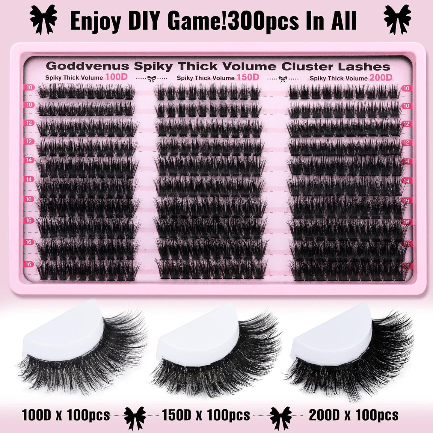 Fluffy Lash Clusters 100-150-200D Volume Eyelash Clusters 10-16mm Wispy Individual Lashes D Curl Cluster Eyelash Extensions 300pcs DIY Lash Extensions(D Curl 300pcs)