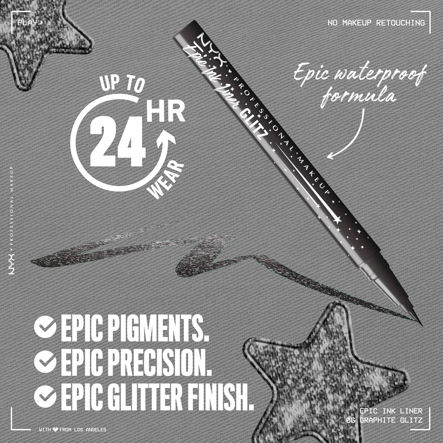 NYX PROFESSIONAL MAKEUP Epic Ink Glitz Liner, Waterproof Metallic Liquid Eyeliner with Vegan Formula - Graphite Glitz (Shimmer Graphite Black)