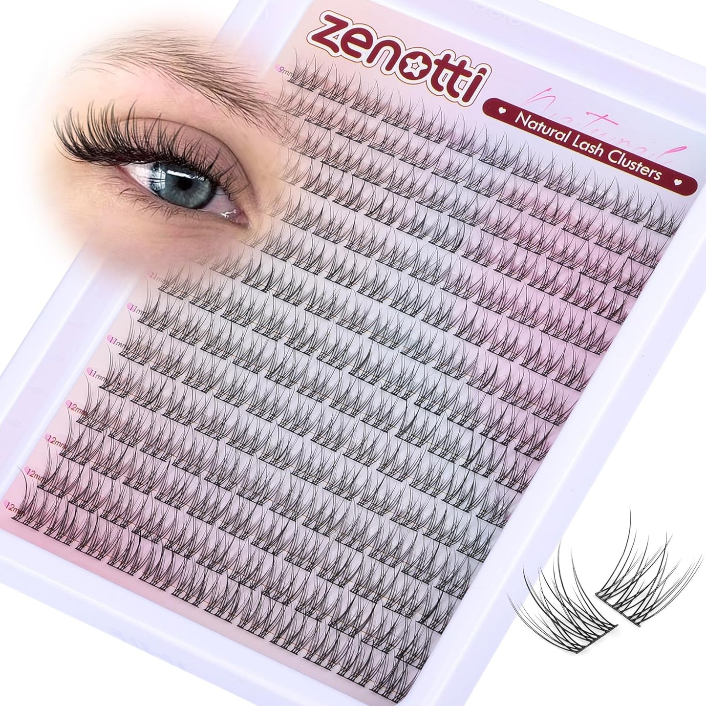 Natural Lash Clusters Wispy Cluster Eyelash Extensions DIY Individual Lashes C Curly 9-12mm Eyelash Clusters 180PCS Lash Extensions with Thin Lash Band by zenotti