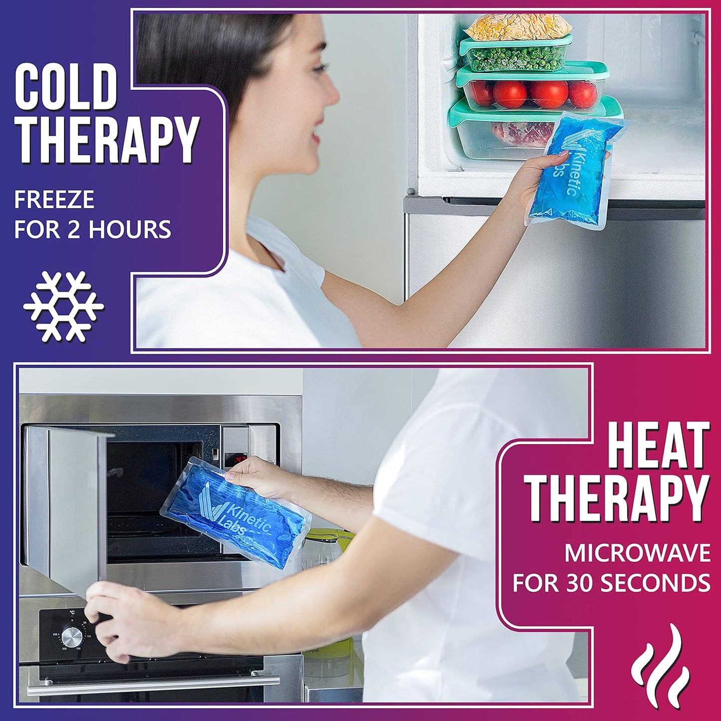 Gel Ice Packs for Injuries Reusable (2 Pack) 9.5" x 4.5" – Gel Cold Soft Ice Pack by Kinetic Labs – Flexible & Soft Packs for Knee, Shoulder, Back (Regular)